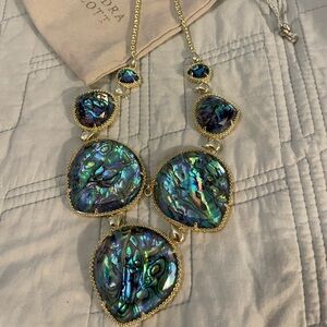 Kendra Scott Gold Necklace with Iridescent Blue-Green Abalone Stones